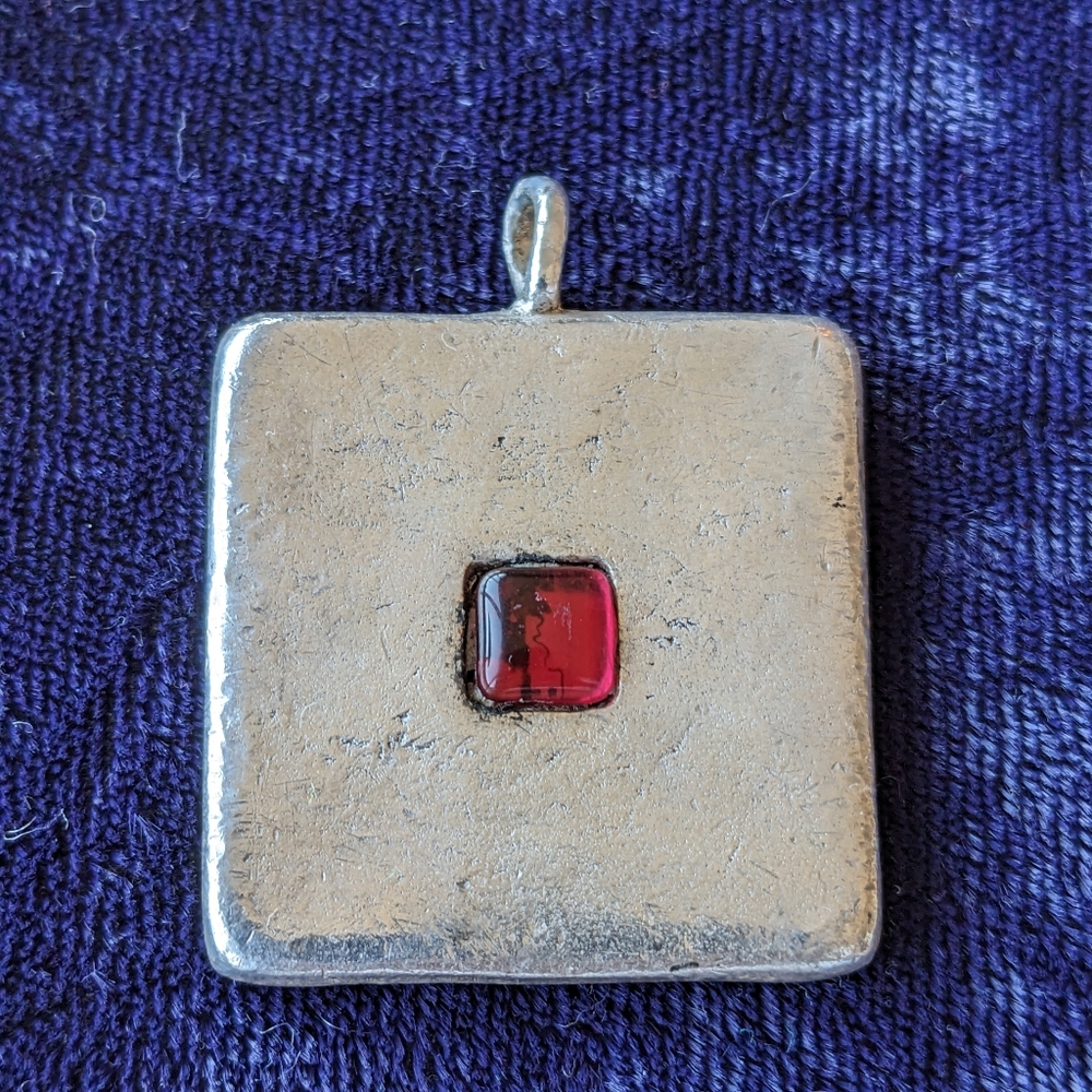 Vintage Silver Pendant With Purplish Red Insert